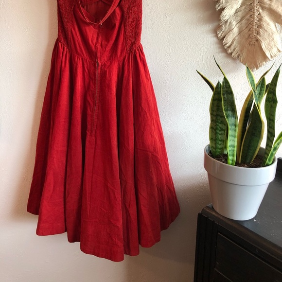 red vintage style corduroy dress - Picture 5 of 13